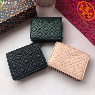 詩詩精品 Tory Burch 皮夾 短夾 小羊皮菱格按扣夾 零錢包 手拿包 卡包 時尚百搭 千元鈔票夾 多卡位零錢夾