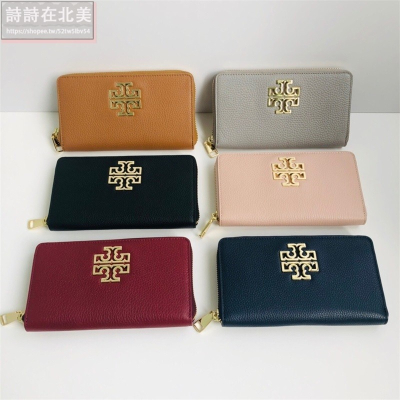 詩詩精品 Tory Burch 皮夾 長夾 錢包 時尚百搭 荔枝紋牛皮大logo零錢包 tb長夾 手拿包 證件夾 拉鏈夾