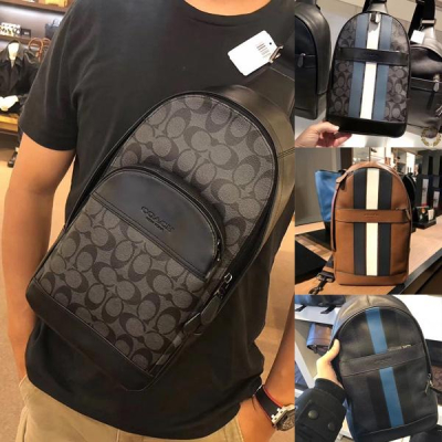 vivian美國代購✨正品 coach 新款男士時尚牛皮胸包 單肩斜挎包 休閑男包 商務休閑大容量胸包背包