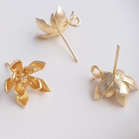 宏雲Hongyun-Ala-0801－－－14K包金古風花朵帶吊環花形櫻花耳釘珠托耳針925銀手工耳飾品材料
