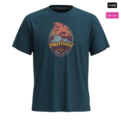 -滿3000免運-[雙和專賣店] SmartWool 塗鴉短Tee/中性/SW002456/棕熊Logo/暮光藍