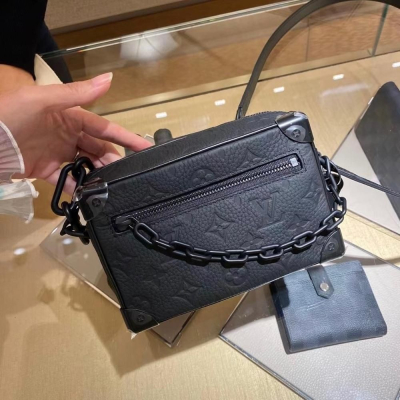 二手LV路易威登女包新款MINI TRUNK黑色老花小箱包鏈條包手提包M44735