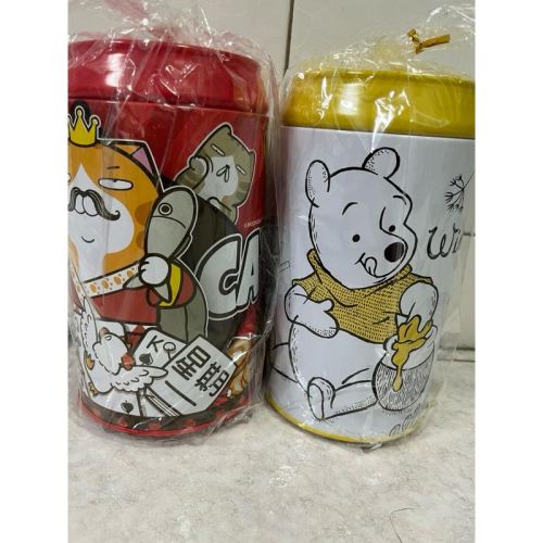 「企鵝購」小熊維尼 &白爛貓 鐵桶 存錢筒 撲滿 儲蓄 零錢筒