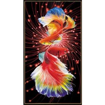 [台灣現貨免運]十字繡材料包 50*90cm 中格三股 火紅錦鯉 玄關 喜慶雙錦鯉 手工自繡 滿繡 滿綉