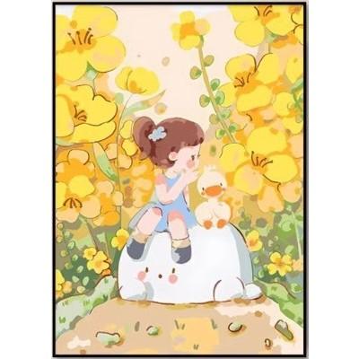 [台灣現貨含運]十字繡材料包50*63cm中格三股 油菜花女孩 滿繡 DIY 滿綉