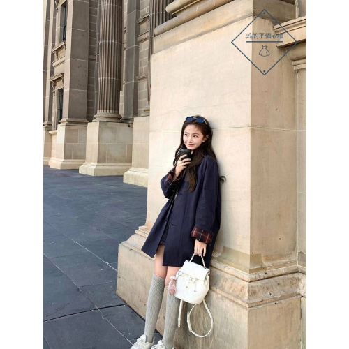 ?Lu的平價衣櫃?現貨9813✔️韓系質感ᴡɢᴡᴇ英倫風設計感寬鬆格紋拼接風衣外套#學院風#格紋#風衣#質感#減齡