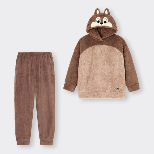 GU x 迪士尼 Chip ‘n Dale 奇奇 珊瑚絨家居服組 家居服套裝 size S 344461