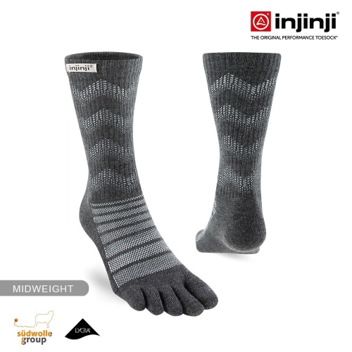 【買登山鞋就贈】【injinji】Outdoor戶外避震羊毛五趾中筒襪NX (石板灰) -尺寸隨機