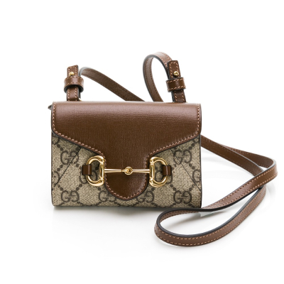 【GUCCI 古馳】 GUCCI 1955馬銜釦掛脖迷你零錢夾 (咖) __DVSHOP 保證正貨 台灣現貨不用等