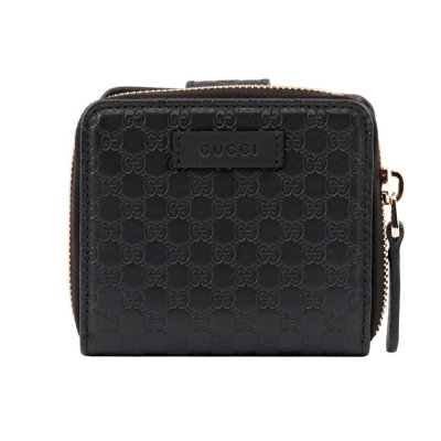 【GUCCI 古馳】 GUCCI 壓紋前ㄇ拉鍊後釦短夾 (黑) __DVSHOP 保證正貨 台灣現貨不用等