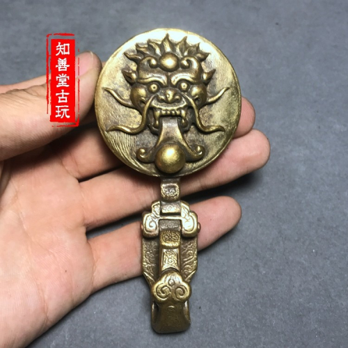 知善堂 仿古古玩黃銅純銅獸頭皮帶扣鑰匙扣掛飾 男款招財龍頭腰掛
