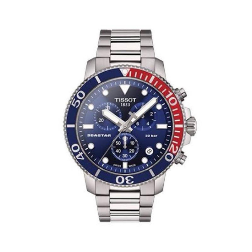 Tissot seastar 1000 紅藍可樂圈 三眼石英錶 鋼錶帶✅