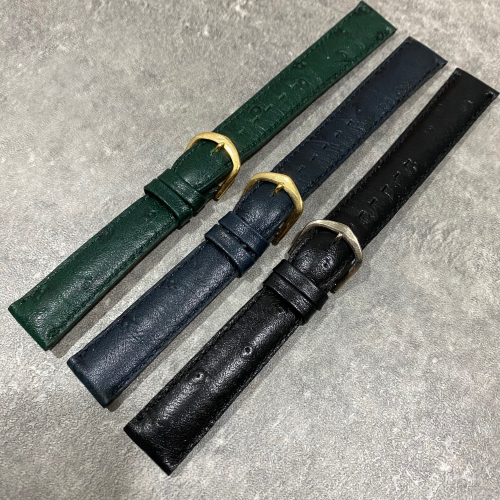 現貨 高質感 鴕鳥皮 鴕鳥皮紋路 皮錶帶 錶帶 稀少 老物 18MM 12MM 黑色 綠色 藍色 古董錶 精工 GS