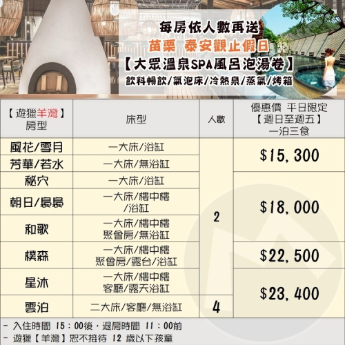 (瑪利歐旅遊網)【南投頂級Villa】遊獵羊灣-依訂購房型住宿+三食（綠光秘境早餐/野奢派對午茶/遊獵私廚晚宴）