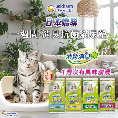 嬌聯 Unicharm 貓用 一週間 消臭抗菌貓尿墊 尿墊 (貓砂盆用 尿布 消臭大師 雙層便盆專用 多貓用 尿片)