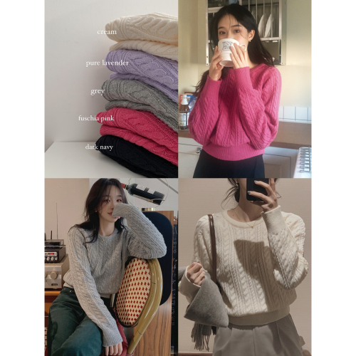正韓製中短版麻花針織上衣 knit 5色 / slowand 自訂款 毛衣 圓領 長袖