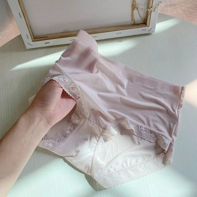 面膜冰絲無痕一片式女生內褲中高腰內褲 桑蠶絲檔部內褲超薄內褲