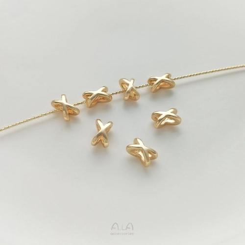 宏雲Hongyun-Ala-0801－－－保色14K包金四角星星芒星隔珠打結球diy手工飾品配飾手鏈耳環配件