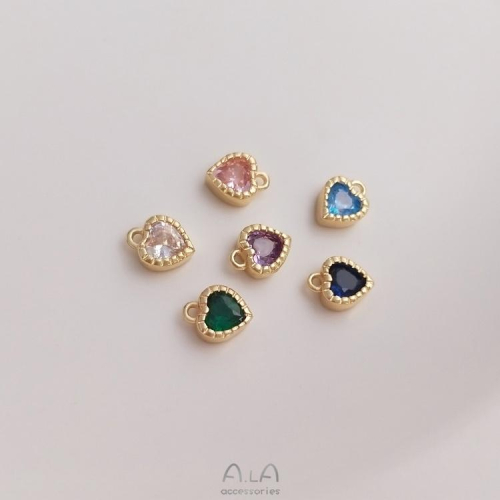 宏雲Hongyun-Ala-0801－－－14K包金保色鑲嵌桃心形彩鋯吊墜愛心小吊飾diy手鏈耳環飾品配件