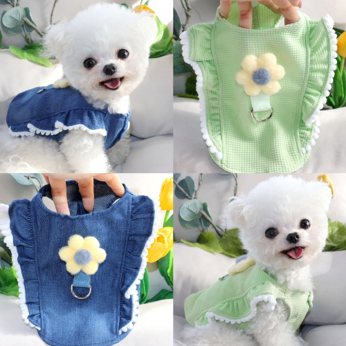 立體小花寵物狗狗衣服可牽引比熊泰迪博美小型幼犬約克夏馬爾濟斯