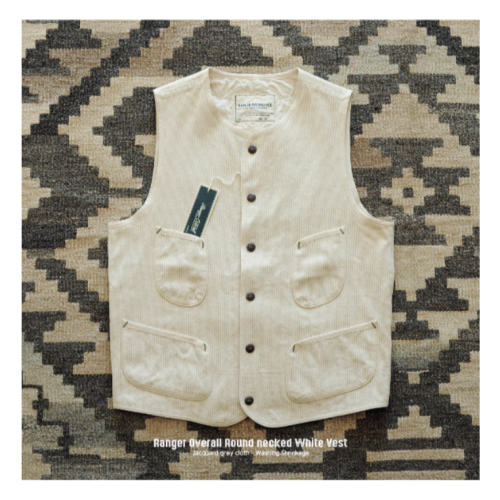 2024 RANGER VINTAGE Overall 新本色白刺子繡四袋美式復古工裝馬甲提花純棉馬甲