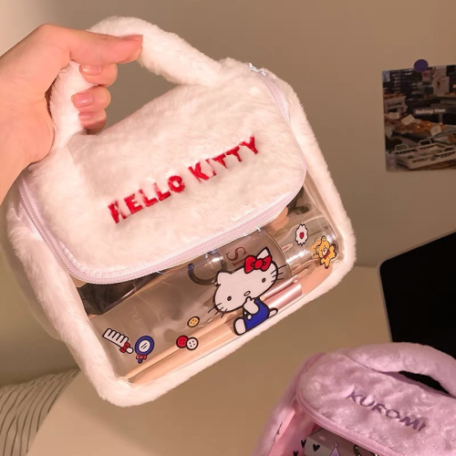 正品 可愛kitty收納包 化妝袋 毛絨絨化妝包 大容量
