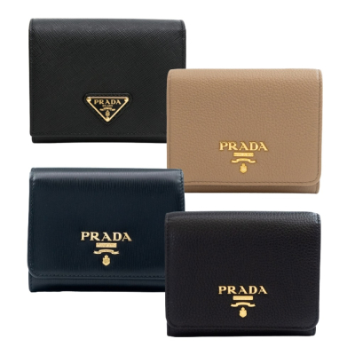 【PRADA 普拉達】 PRADA 扣式三折短夾 __DVSHOP 保證正貨 台灣現貨不用等