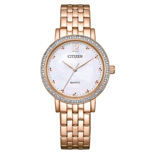 CITIZEN 星辰 LADYS 輕奢水晶鑽白蝶貝玫瑰金淑女石英錶EL3108-53D 附提袋