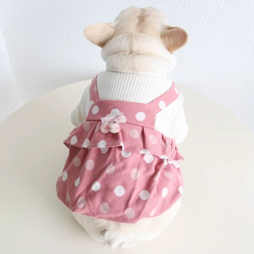 【汪喵森活】圓點絨吊帶裙 假兩件 蝴蝶結 狗衣服 寵物衣服 秋冬服飾 小型犬 雪納瑞 比熊 貴賓 貓咪 保暖