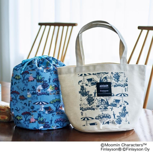 袋我走【MOOMIN 嚕嚕米 白色便當袋+藍色花樣保冷袋】