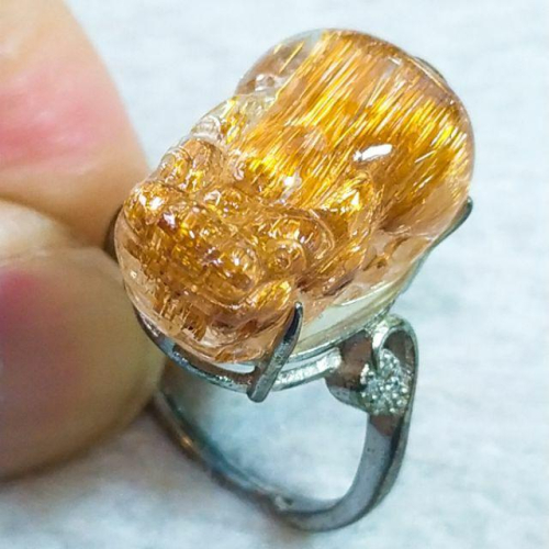 ?招財守護?天然紅銅鈦晶-清透料 滿絲 貔貅 戒指【92jade 遇見善緣】現貨特惠