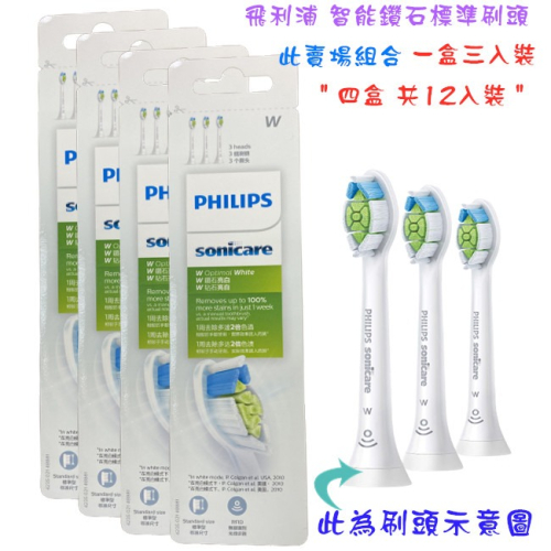 【四盒超值包共12個刷頭】PHILIPS HX6063/67 W 飛利浦智能鑽石標準刷頭 適用HX6XXX及HX9XXX
