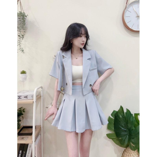3?️預購#686 質感歐妮西裝壓褶褲裙set