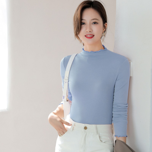 莫代爾打底衫女年春秋新款修身韓版百搭氣質半高領長袖上衣潮