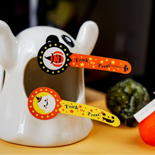 ◎3張=24枚◎長條萬聖節布丁瓶封口貼紙/禮盒包裝貼/餅乾袋貼紙/搞怪卡通趣味兒童烘焙包裝盒封口裝飾貼紙