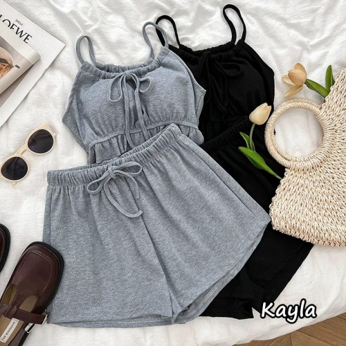 預購?免運? 細肩荷葉邊背心+抽繩短褲2件組套裝 A1172 #Kayla.girl #少女愷拉