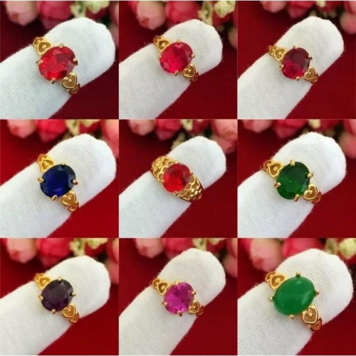 高度仿真24K金女用黃金寶石美鑽戒指，活動式戒圍可調，K金不掉色 H02