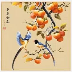 [臺灣現貨含運]十字繡材料包63*63cm中格三股 古娟布 柿子事事如意 手工自己繡 非滿繡