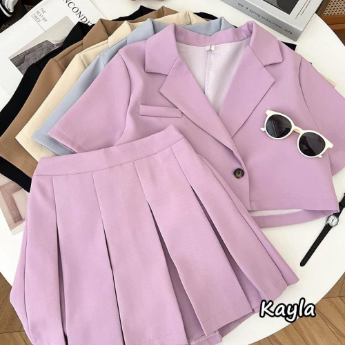 預購?免運? 西裝短版外套+百摺褲裙2件組套裝 A1188 #Kayla.girl #少女愷拉