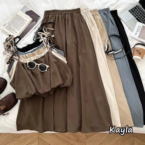 預購?免運? 細肩綁帶雲朵背心+口袋長裙2件組套裝 A1191 #Kayla.girl #少女愷拉