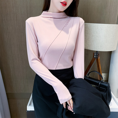 半高領德絨打底衫女春秋年新款粉色內搭修身顯瘦百搭長袖上衣