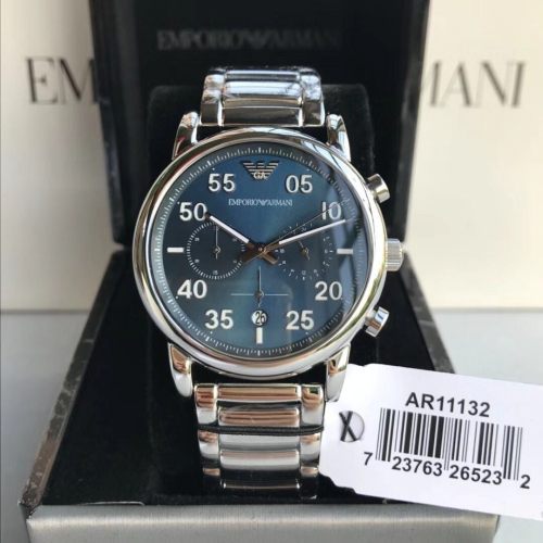 Armani手錶 阿瑪尼手錶男阿曼尼男錶 2018新品 藍面雙眼計時日曆防水 時尚潮流不鏽鋼鏈石英男士腕錶AR11132