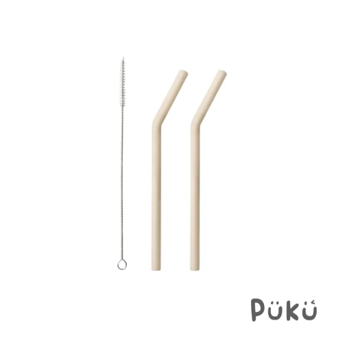 PUKU藍色企鵝 午茶蛋捲矽膠吸管2+1件組 彎彎 吸管 14350