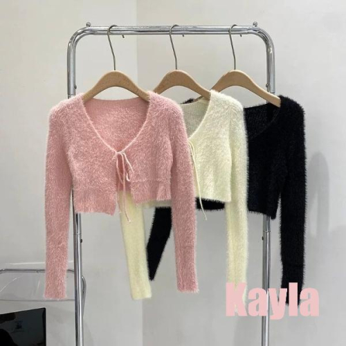 預購?免運? 韓版綁帶仿貂毛罩衫外套 A1260 #Kayla.girl #少女愷拉