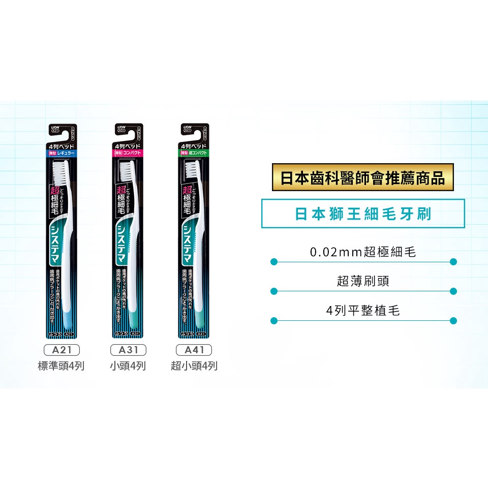 AY.Ж 日本製 Lion 獅王 細毛牙刷（標準頭4列／小頭3列）◇