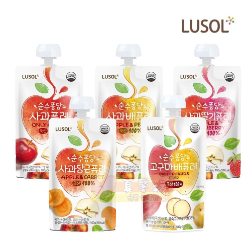 韓國LUSOL 水果泥(蘋果/水梨蘋果/胡蘿蔔蘋果/草莓蘋果) / 蔬果泥(紅薯水梨) - 寶寶果泥/寶寶零食