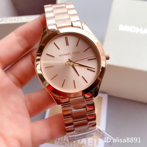 Michael Kors手錶 MK手錶女 玫瑰金色鋼鏈錶MK3197 超薄時尚百搭石英錶 大直徑男女中性款手錶