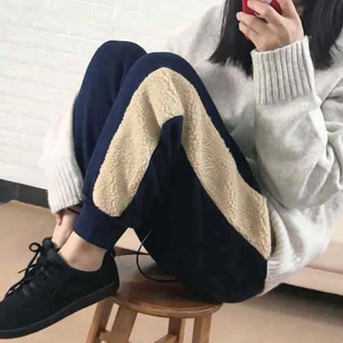 羊羔絨加厚衛褲子女秋冬高腰顯瘦直筒哈倫休閑運動束腳褲
