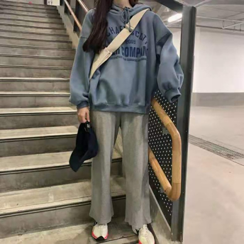 秋冬季加絨加厚休閑運動套裝女韓版寬松衛衣顯瘦闊腿褲學生兩件套