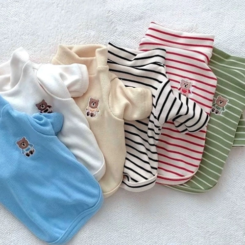 ♡【 L19 預購 】素色/條紋刺繡小熊兩腳衣